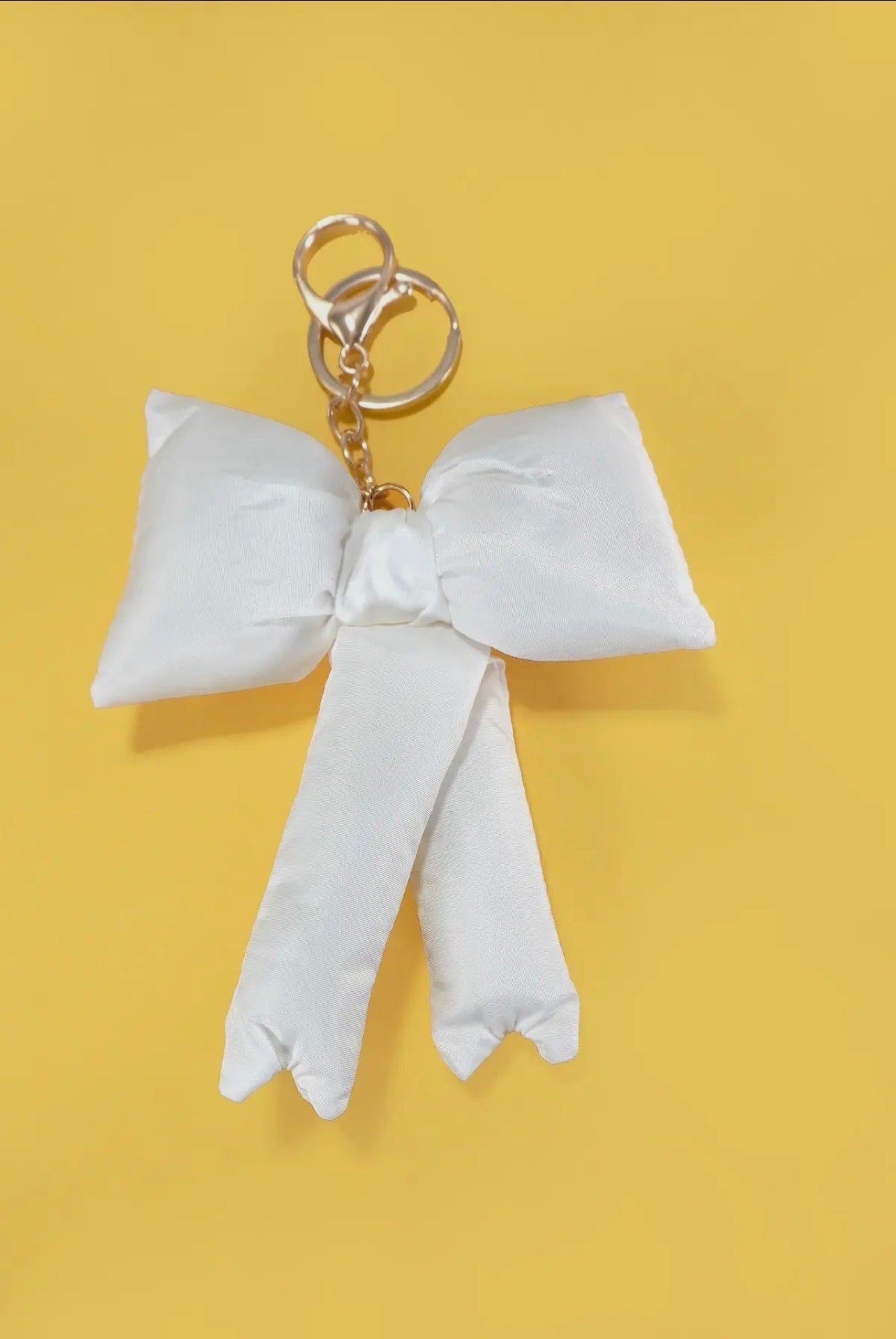 Off White Puffy Bow Ribbon Bag Charm Keychain