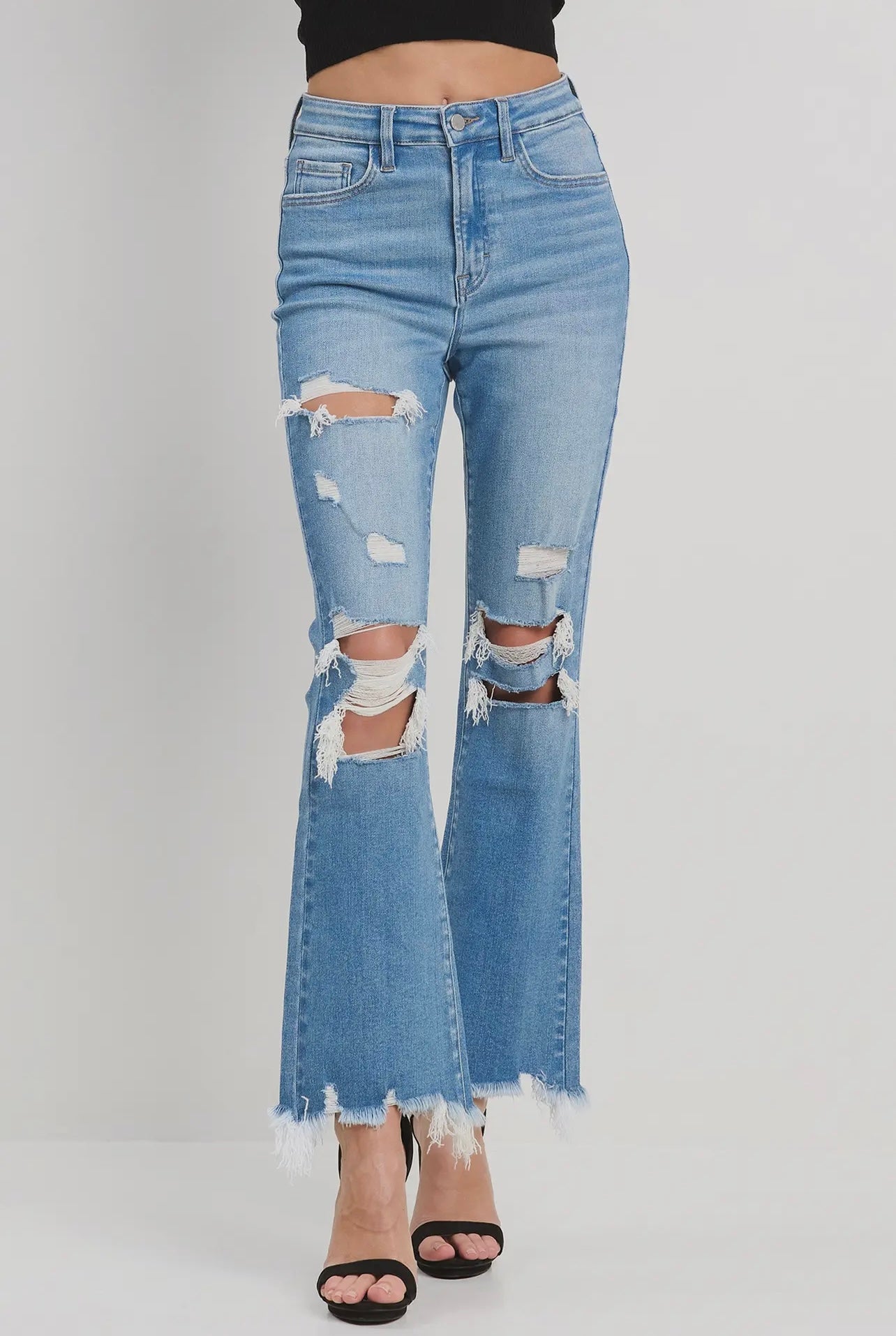 Crop Flare with Knee Distress