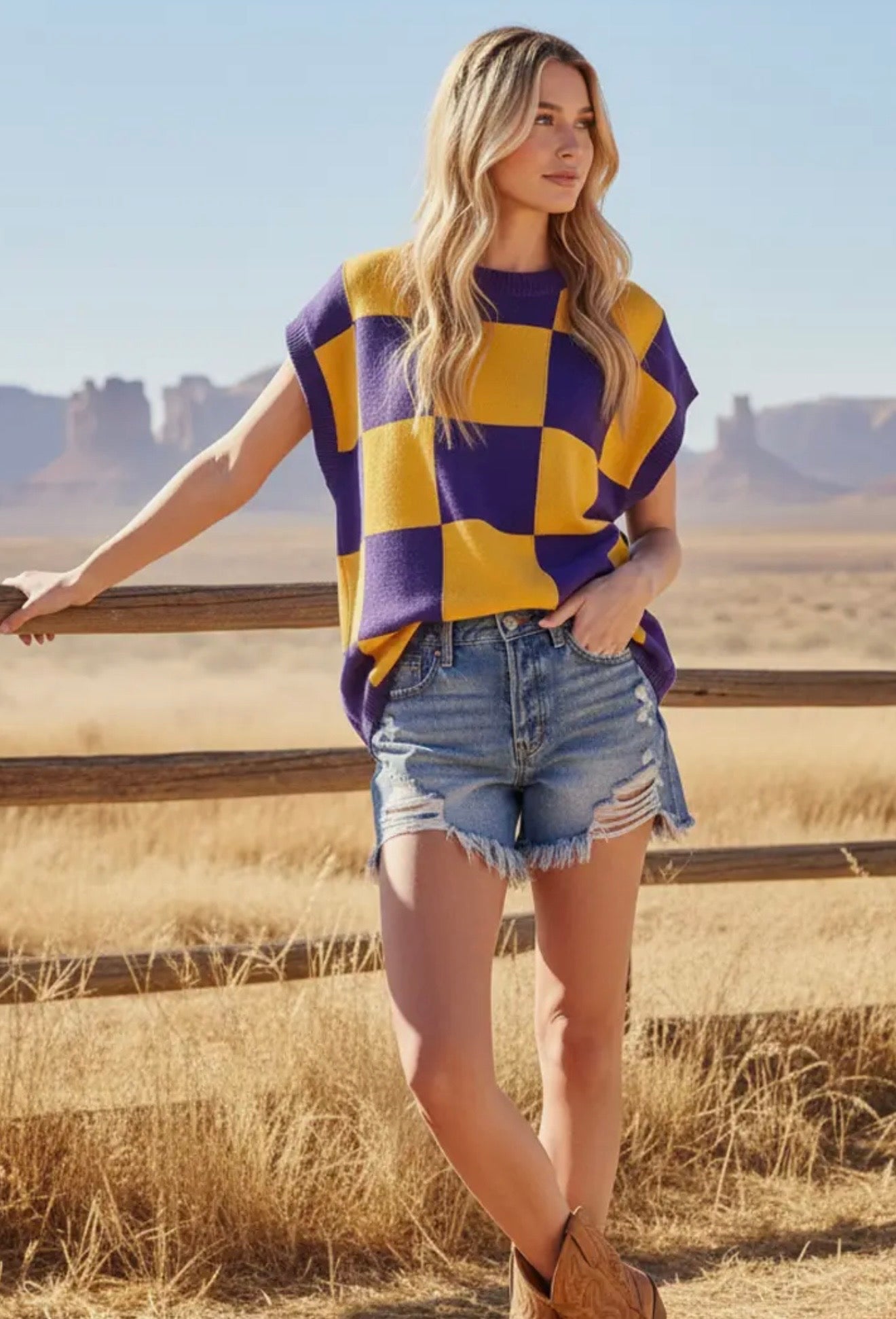 Purple and Gold Checkered Sweater