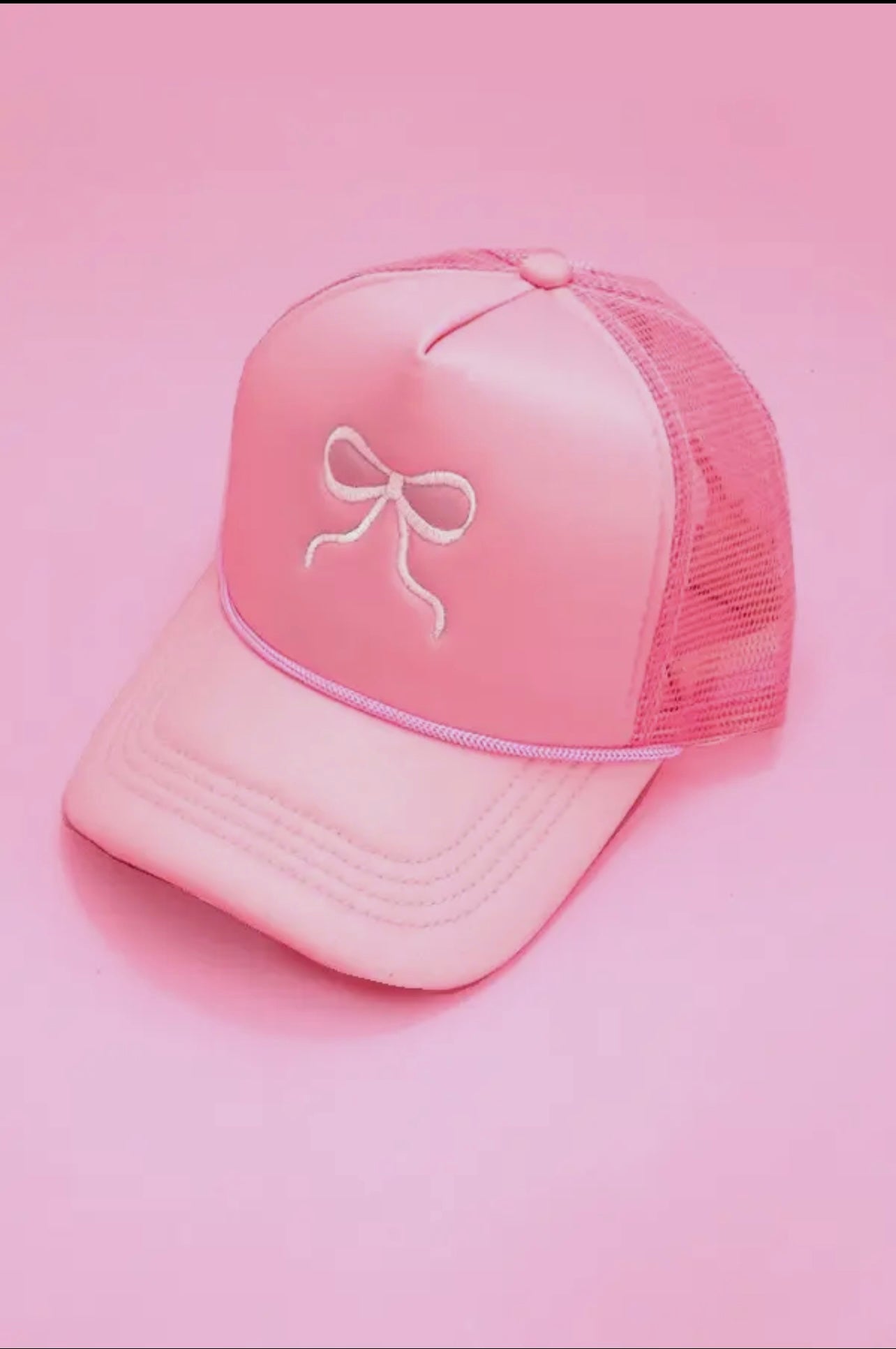 Pink Embroidery Ribbon Bow Trucker Hat