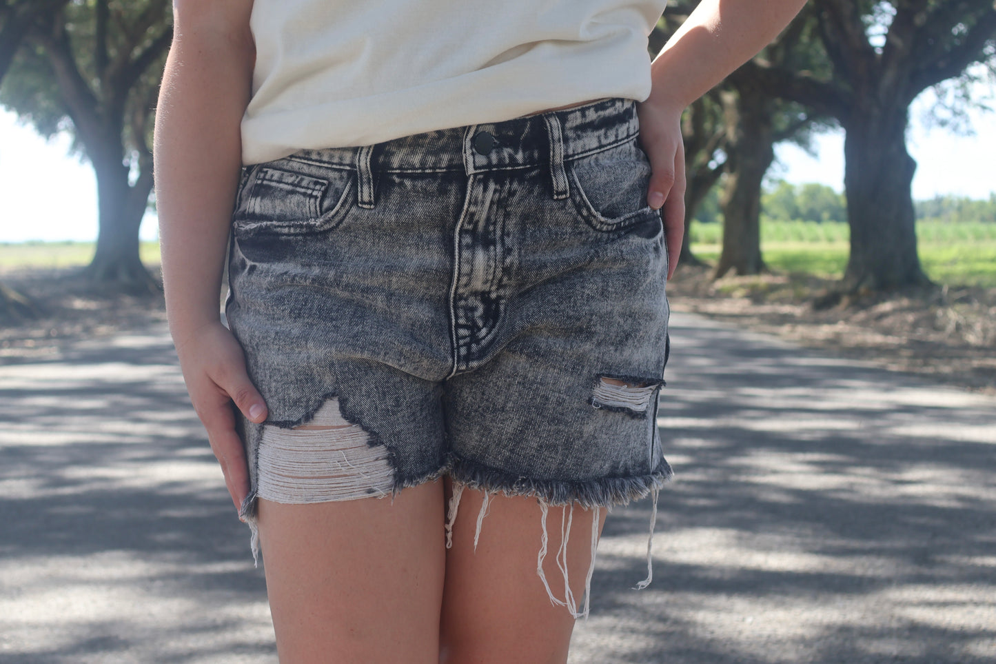 Black Washed Fray Hem Shorts