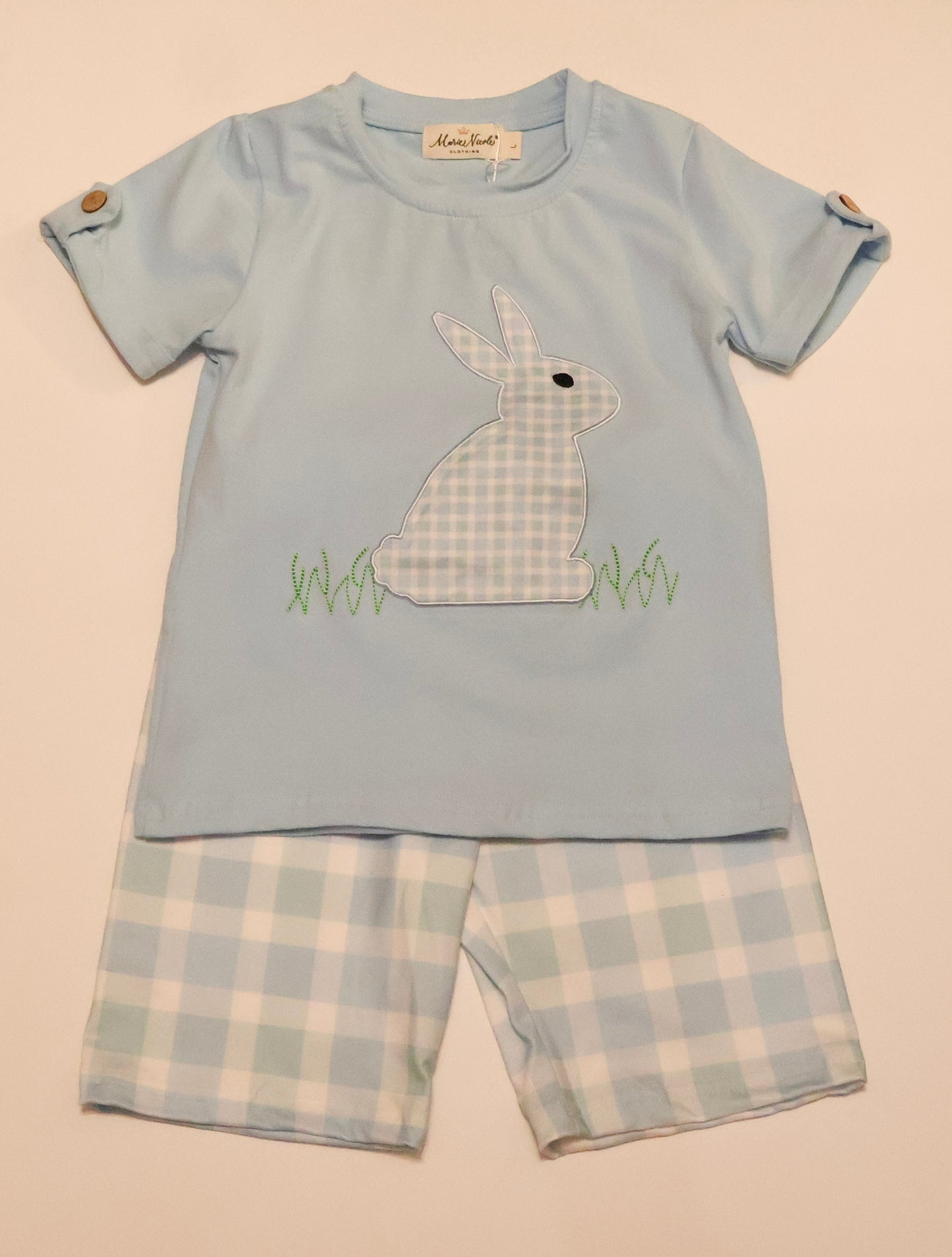 Plaid Embroidered Bunny Outfit