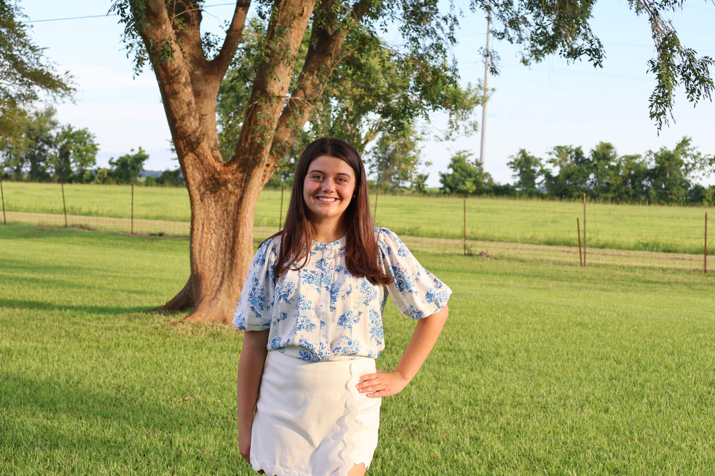 Floral Pleated Button Up