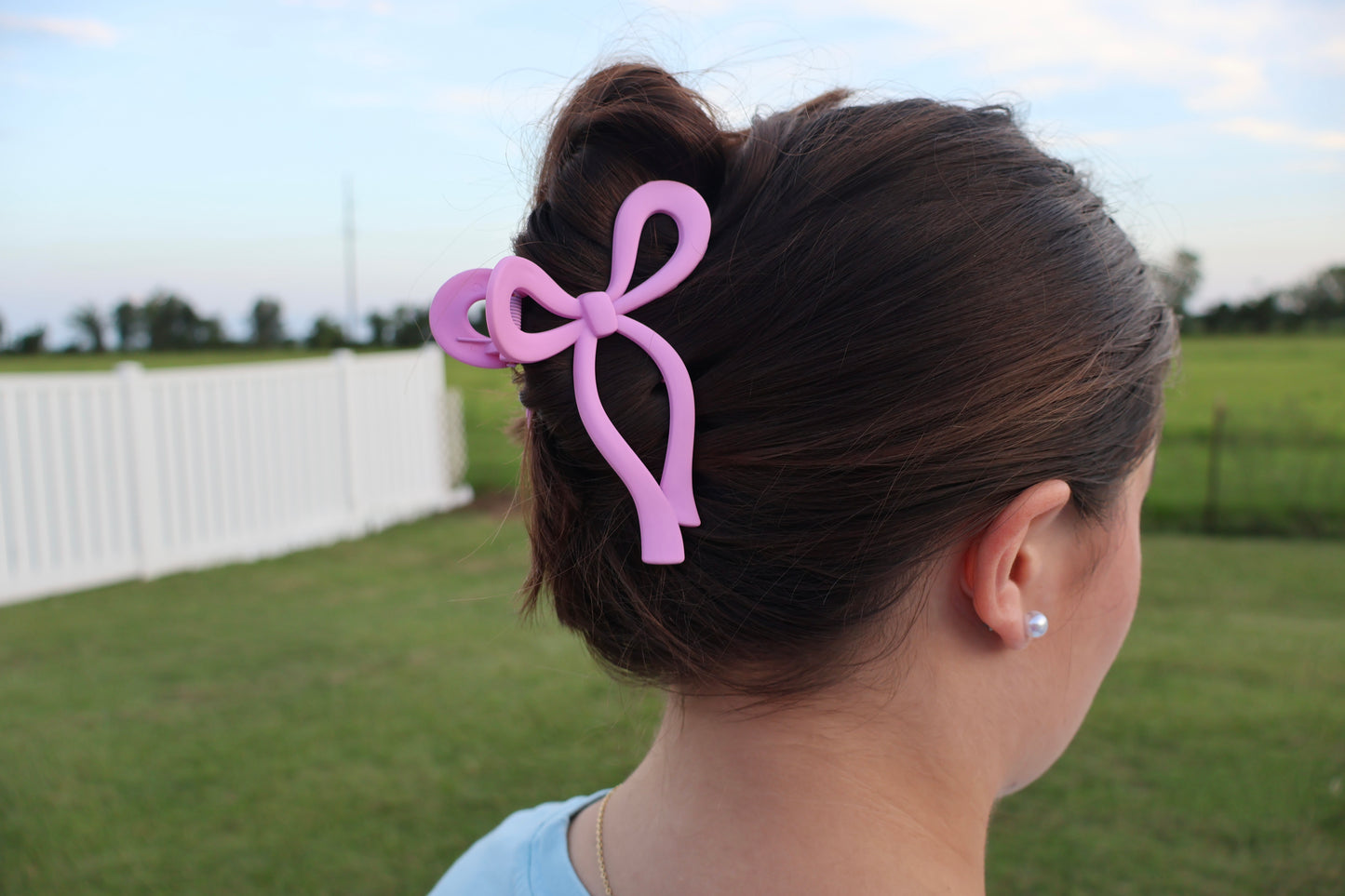 Spring Pink Matte Bow Hair Claw Clip