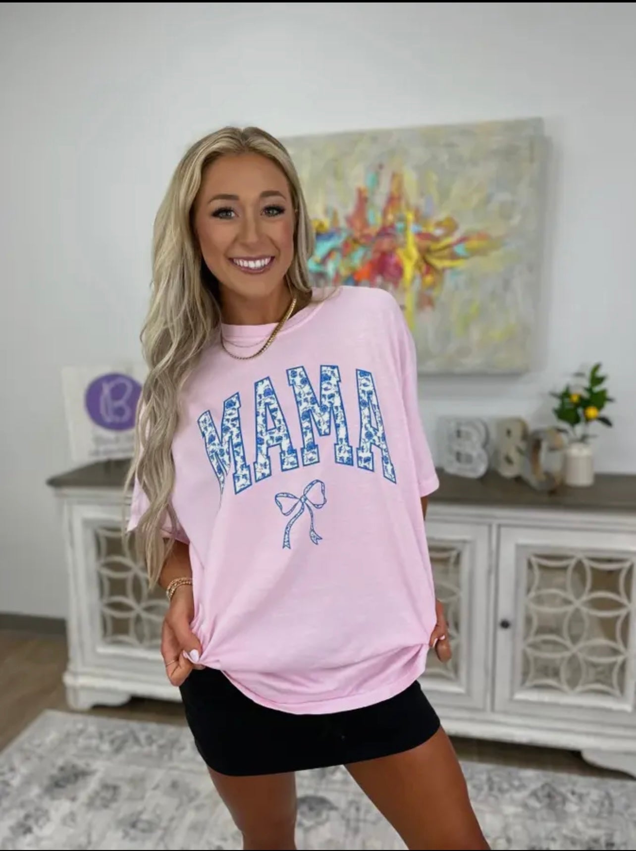 Blue Chinoiserie Coquette Mama Tee