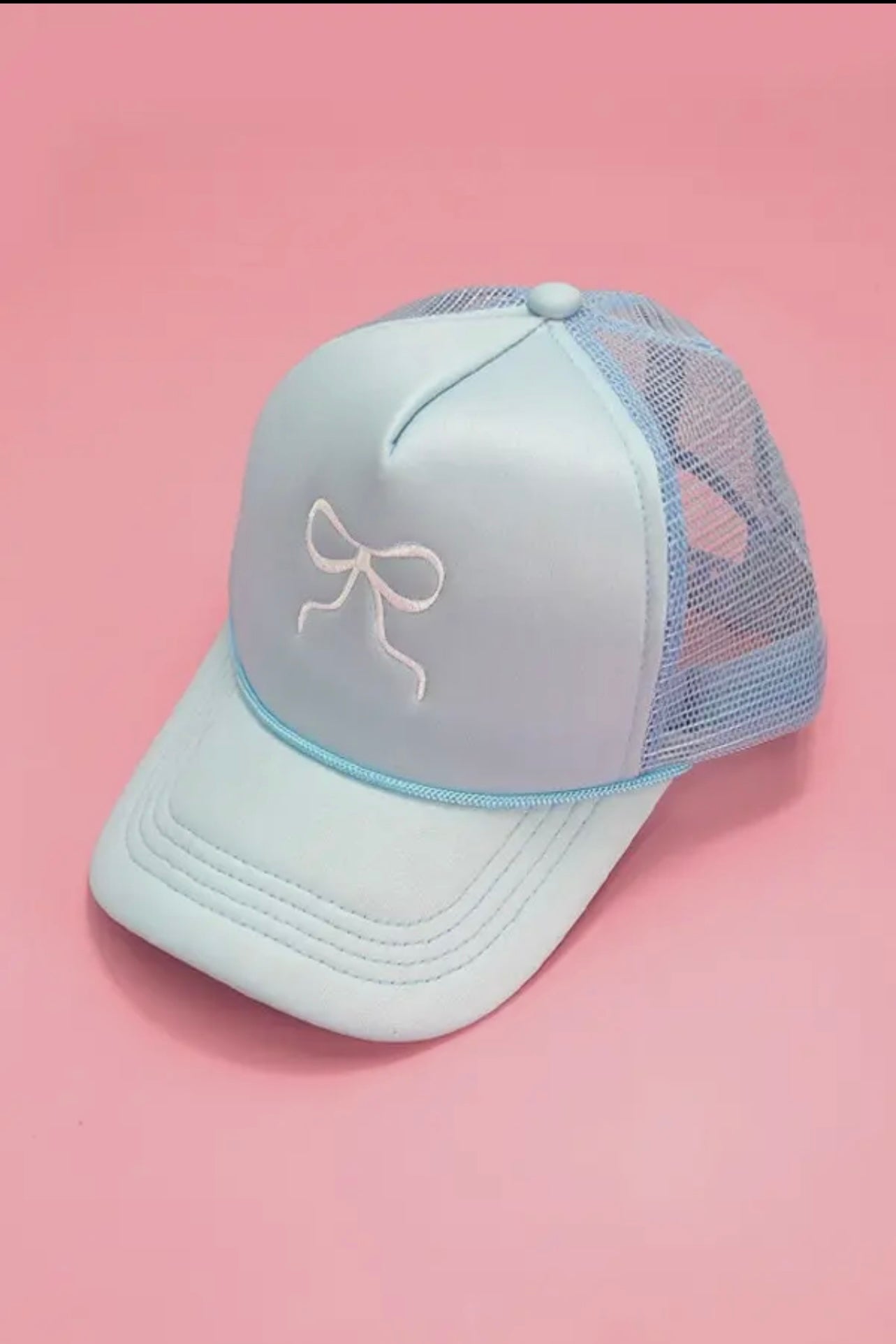 Blue Embroidery Ribbon Bow Trucker Hat
