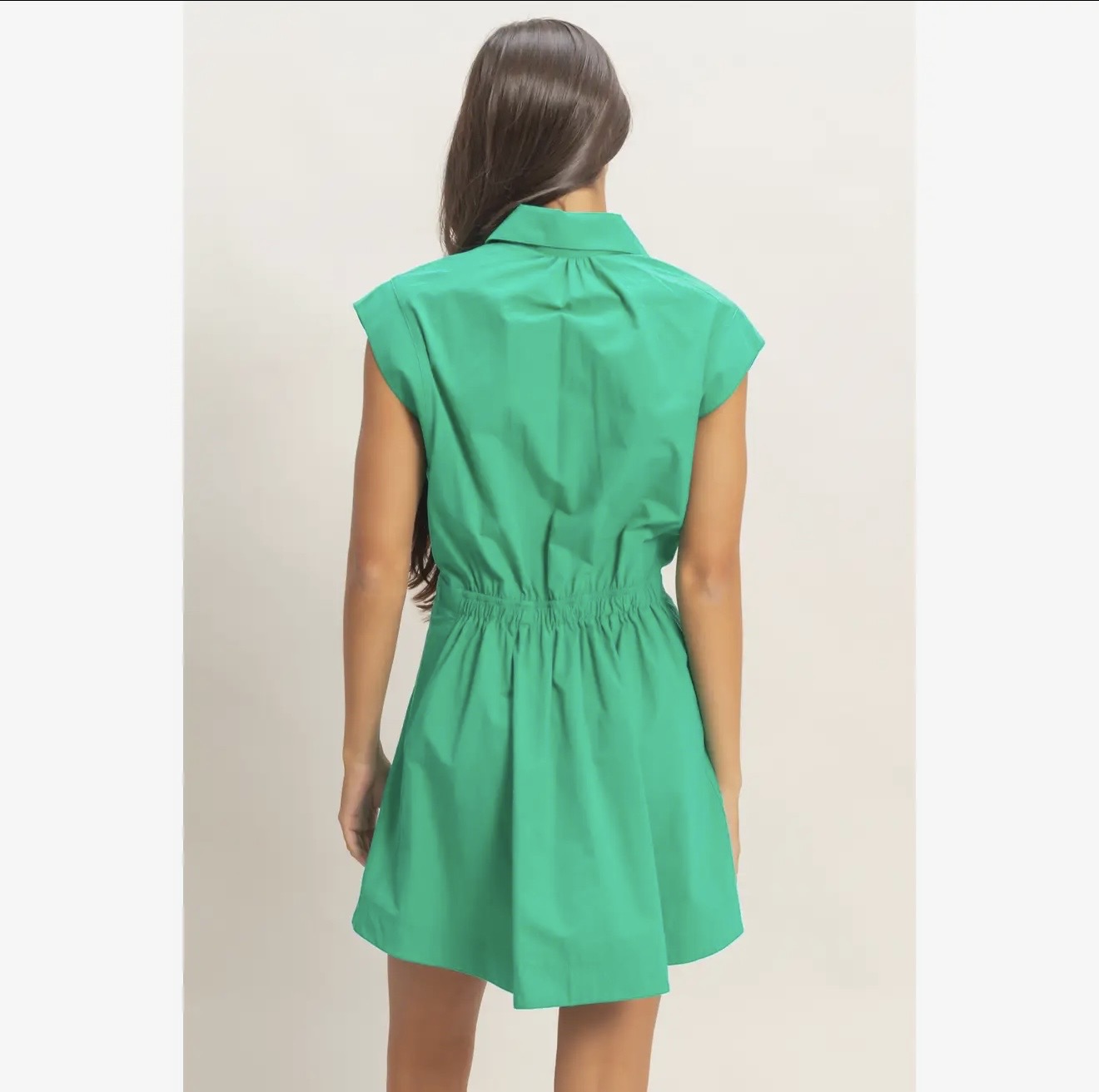 Sleeveless Collared Shirred Mini Dress