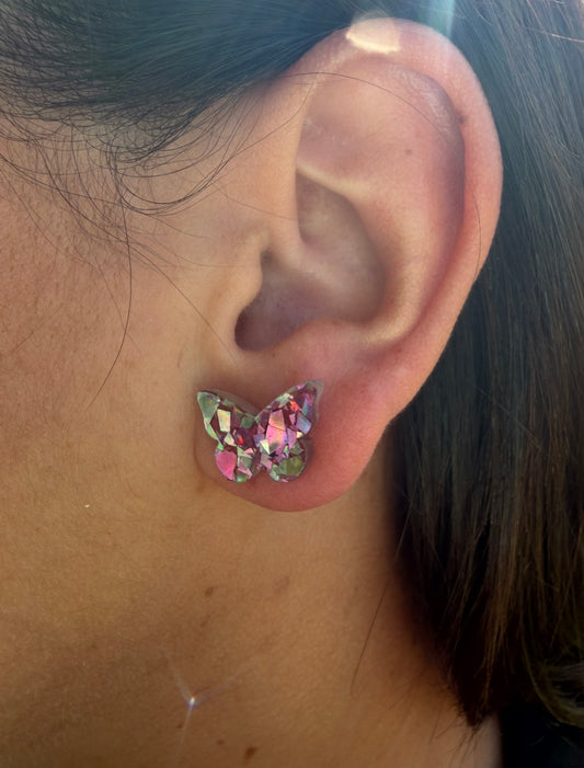Pink Butterfly Stud
