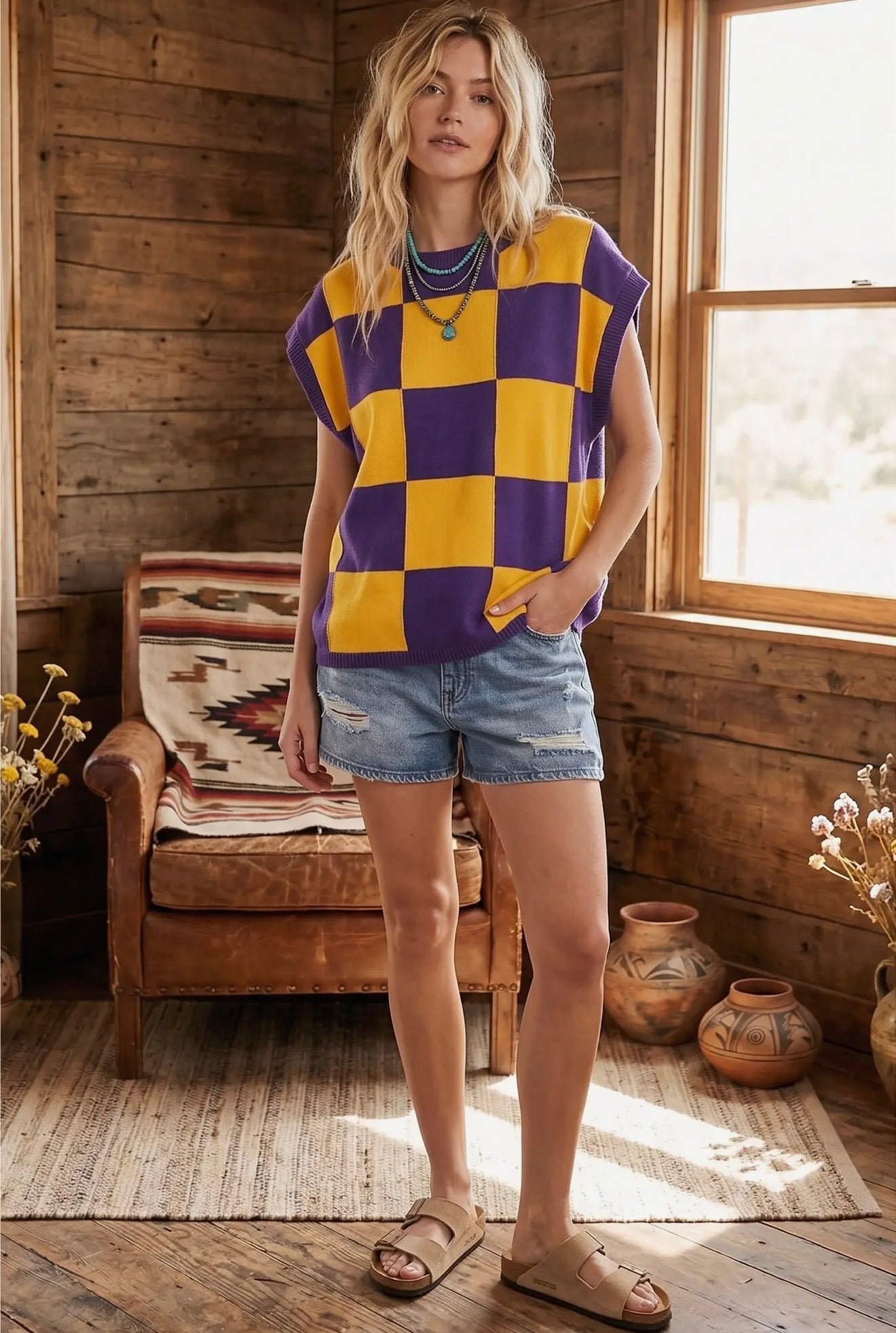Purple and Gold Checkered Sweater