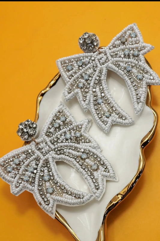 White Bow Earrings