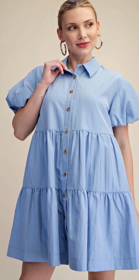 Blue Collared Button Down Dress