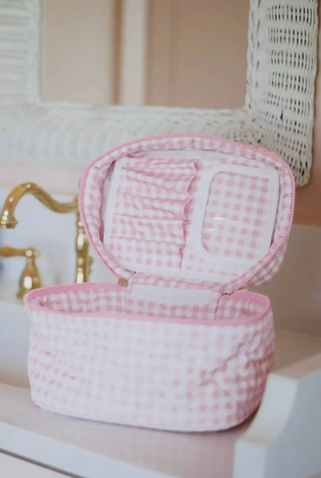Light Pink Plaid Cosmetic Bag