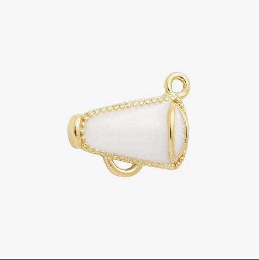 Gold White Cheer Megaphone Charm