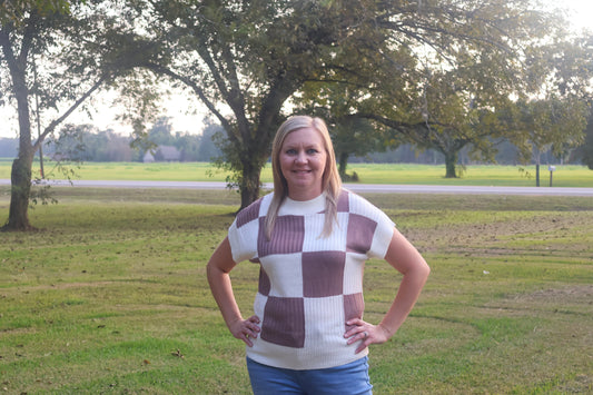Checker Short Sleeve Sweater