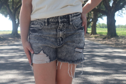 Black Washed Fray Hem Shorts
