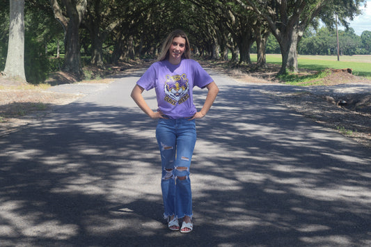 Crop Flare with Knee Distress