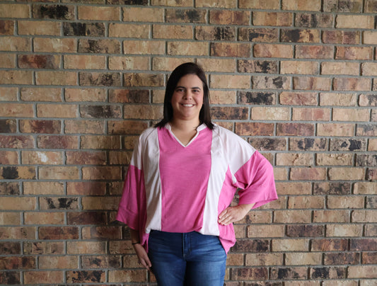 Pink Colorblock Textured Top