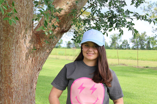 Blue Embroidery Ribbon Bow Trucker Hat