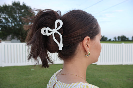 Off White Matte Bow Hair Claw Clip
