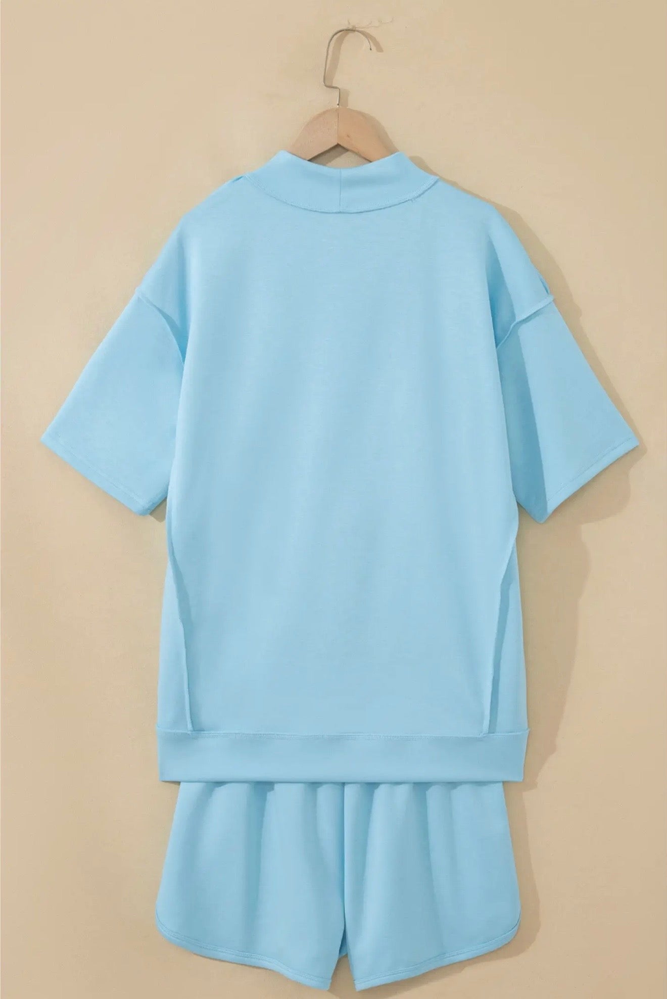 Mock Neck Exposed Seam Tunic Top & Shorts Set