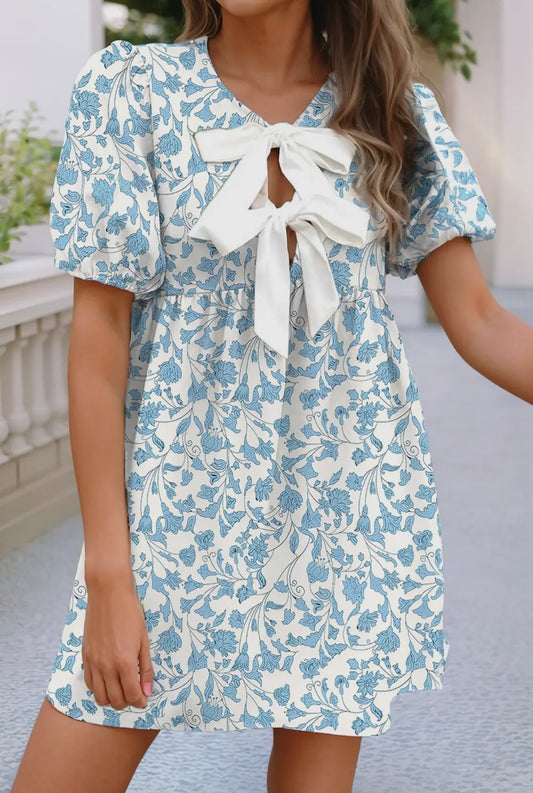 Floral Bubble Sleeve Dress
