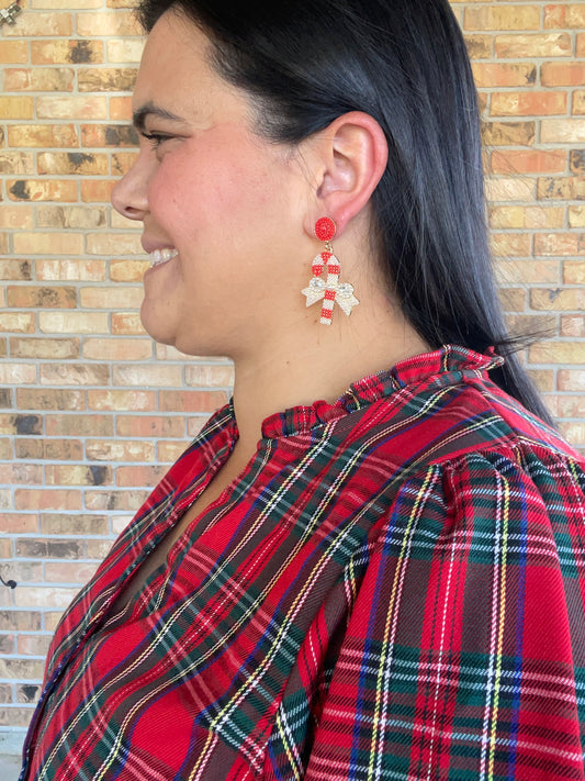 Bow Candy Cane Earrings