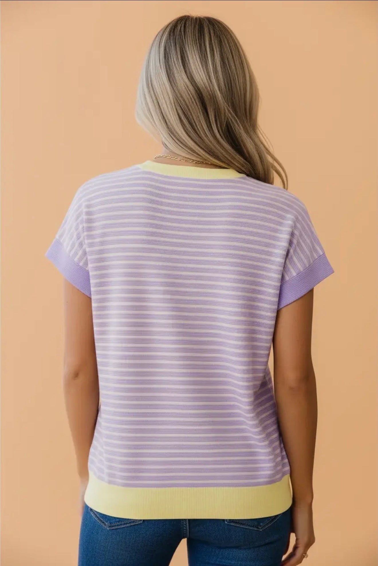 Purple Stripe Colorblock Textured Top