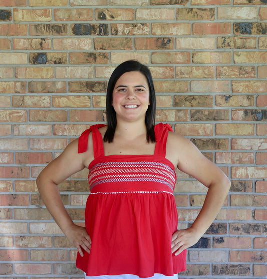 Red Embroidered Tank Top